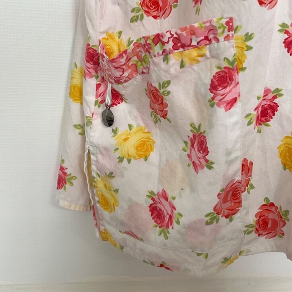 Laura Ashley Top Cotton Floral Pink Yellow Roses Size XXL Short Sleeves Pockets - Picture 3 of 7